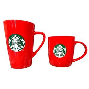 Starbucks Red Siren Logo Mug Set Tall Latte Pair Ceramic Glossy Coffee Cup